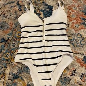 Striped navy blue and white one piece